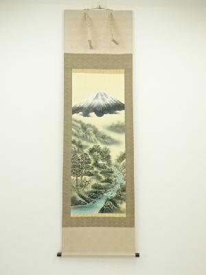 契雪筆　山水　肉筆絹本掛軸